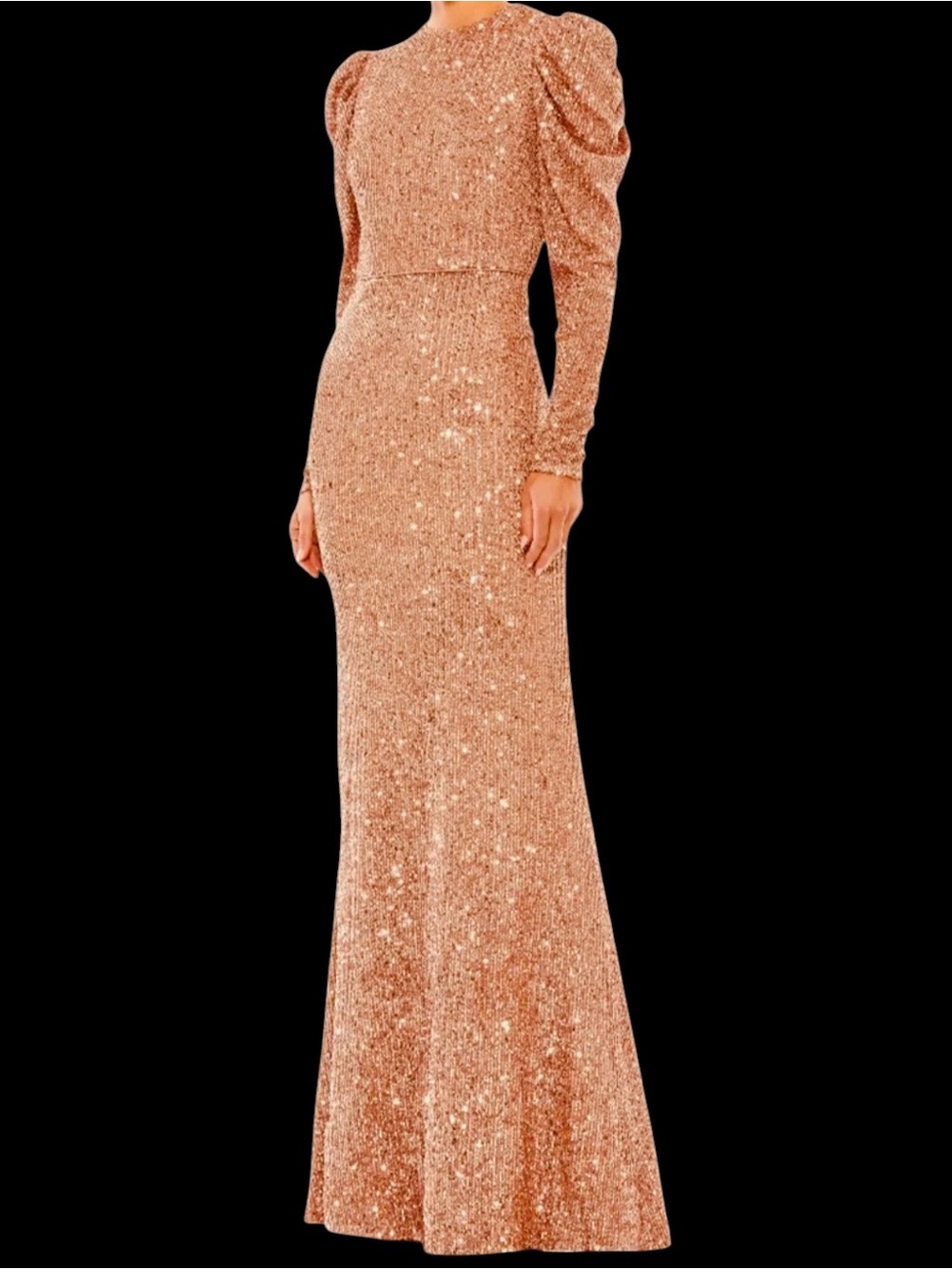 Mac Duggal 26692 Copper Sequin Puff Sleeve Column Gown NWT